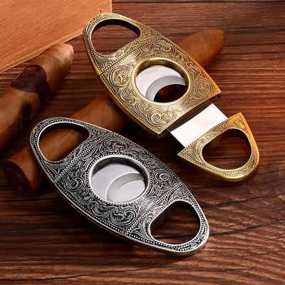 Retro Carved Lighter Set & Cigar Cutter