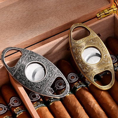 Retro Carved Lighter Set & Cigar Cutter