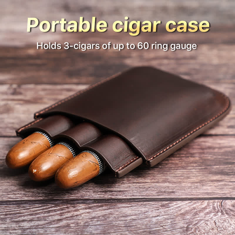 Brown Portable Cigar Humidor Leather Cigar Case (for Three Cigars)