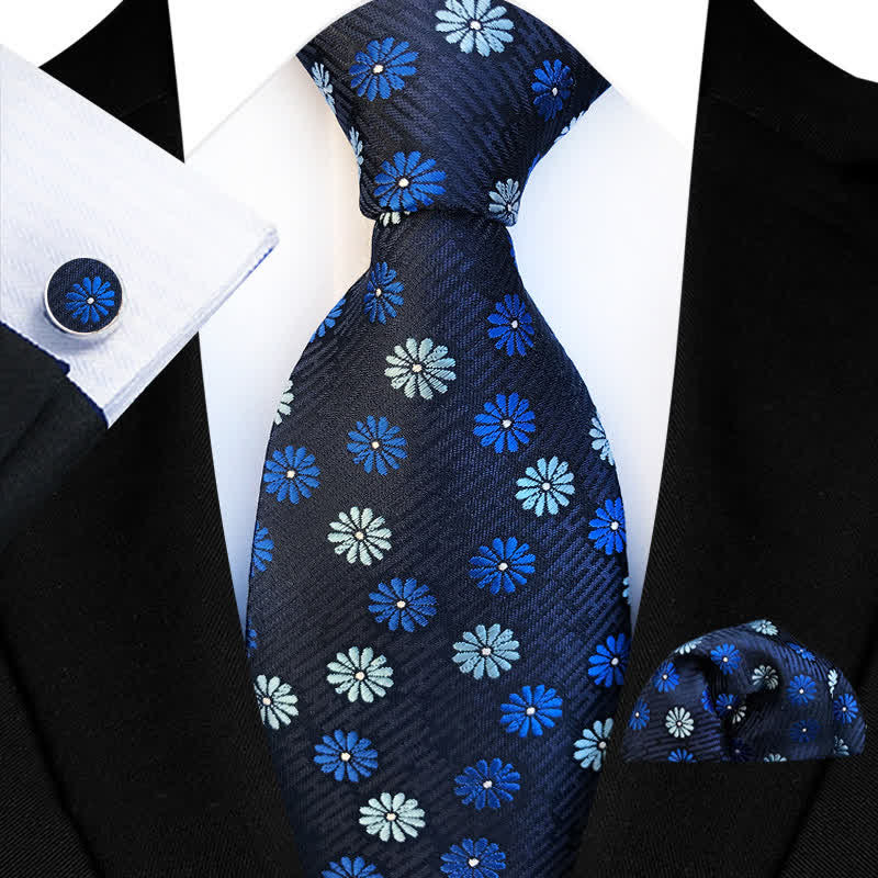 3Pcs Men's Little Daisy Floral Necktie Set