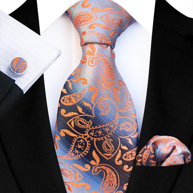 3Pcs Men's Fancy Gradient Ramp Paisley Necktie Set