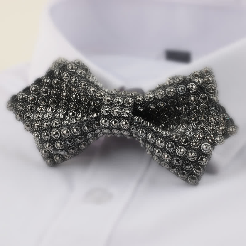 Men's Round Shape Double Layered Pointed Rhinestone Bow Tie