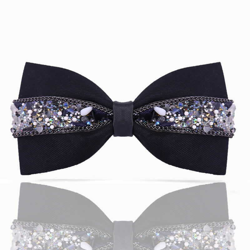 Men's Black Base Sparkling Stones Rhinestone Bow Tie