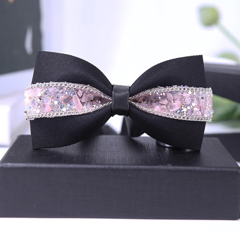 Men's Black Base Sparkling Stones Rhinestone Bow Tie