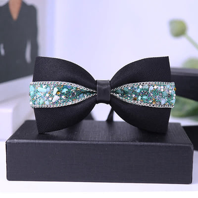 Men's Black Base Sparkling Stones Rhinestone Bow Tie