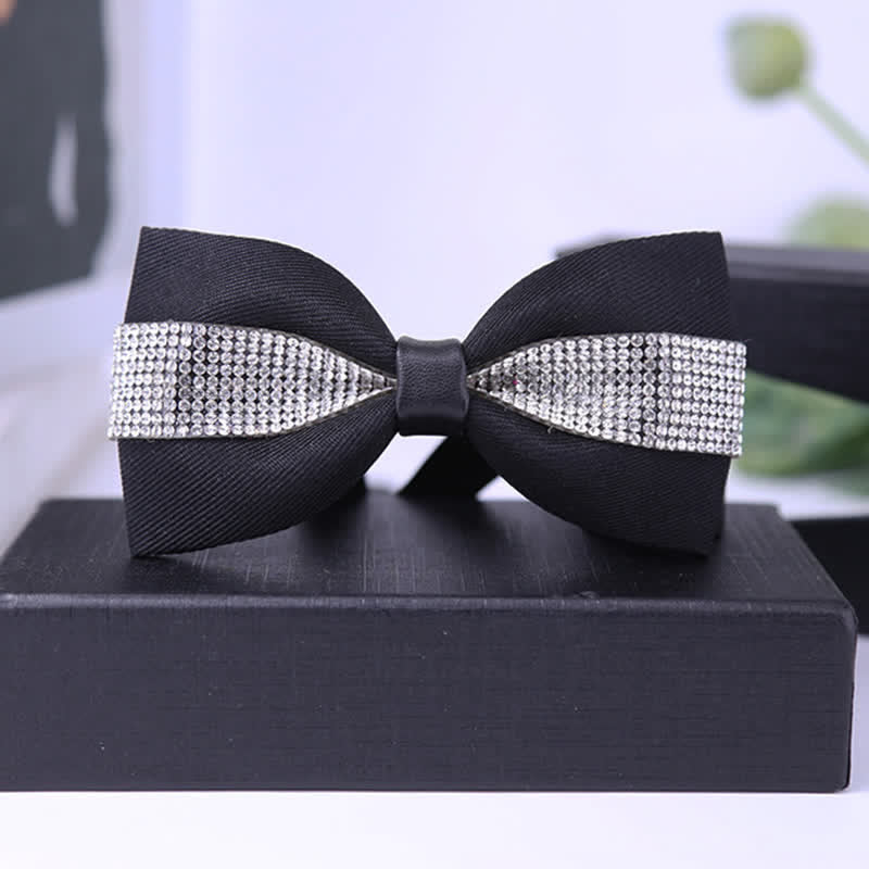 Men's Black Base Sparkling Stones Rhinestone Bow Tie