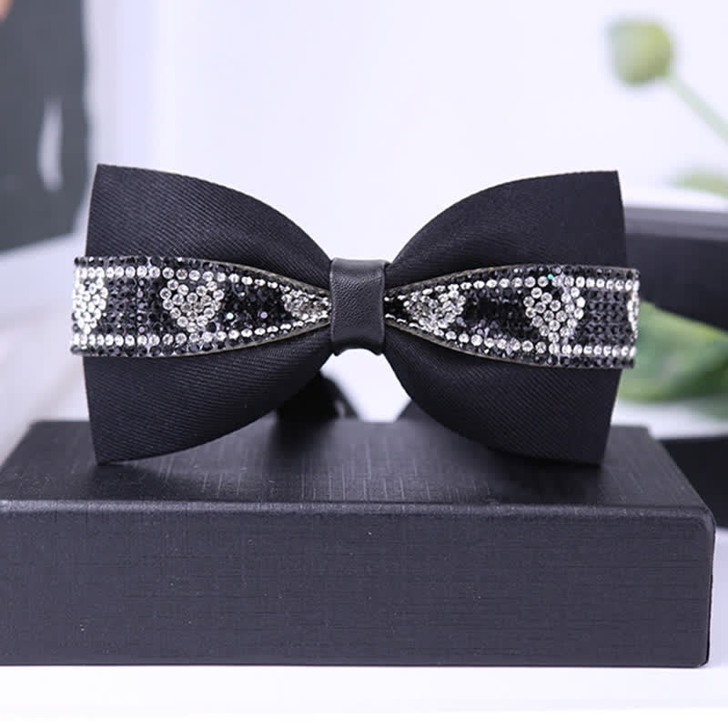 Men's Black Base Sparkling Stones Rhinestone Bow Tie