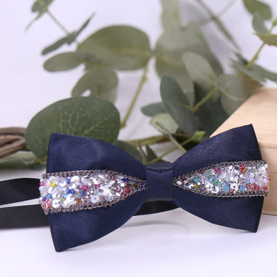 Men's Black Base Sparkling Stones Rhinestone Bow Tie