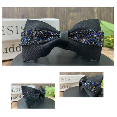 Men's Black Base Sparkling Stones Rhinestone Bow Tie