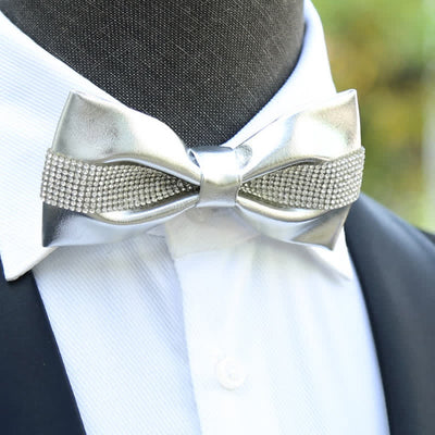 Men's Black Base Sparkling Stones Rhinestone Bow Tie