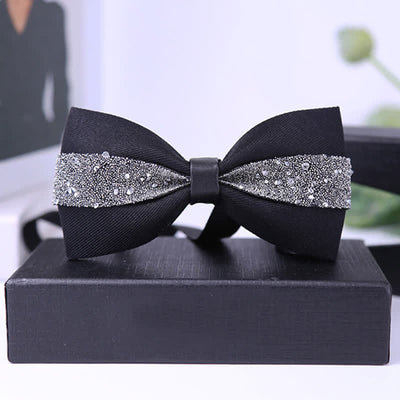 Men's Black Base Sparkling Stones Rhinestone Bow Tie