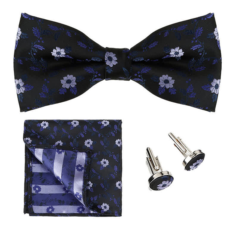 3Pcs Men's Coloured Flowers Pocket Square Bow Tie Set