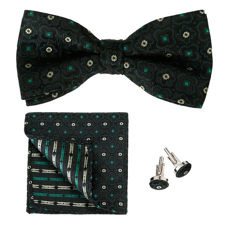 3Pcs Men's Geometrical Figure Pocket Square Bow Tie Set