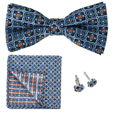 3Pcs Men's Geometrical Figure Pocket Square Bow Tie Set