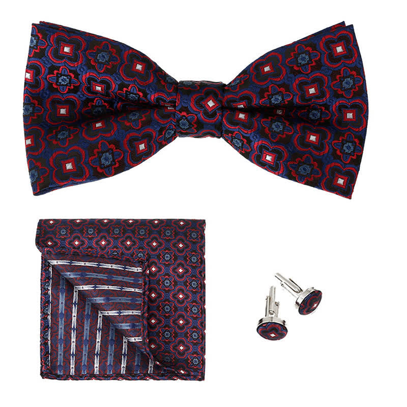 3Pcs Men's Geometrical Figure Pocket Square Bow Tie Set