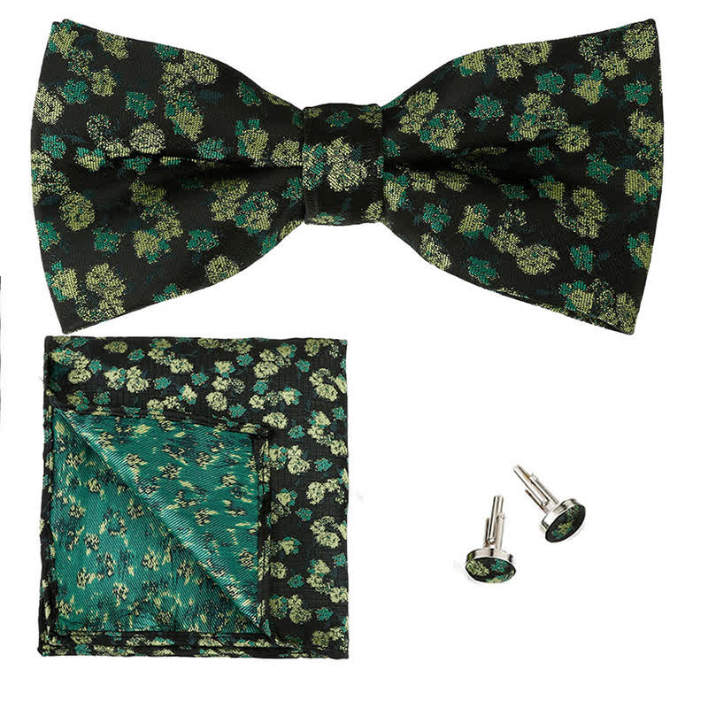 3Pcs Men's Gentleman Rose Floral Pocket Square Bow Tie Set