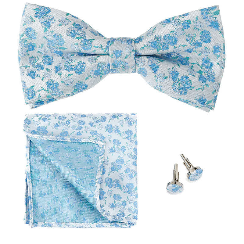 3Pcs Men's Gentleman Rose Floral Pocket Square Bow Tie Set