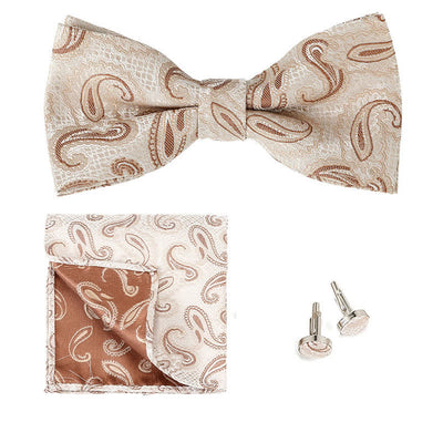 3Pcs Men's Classic Paisley Pocket Square Bow Tie Set