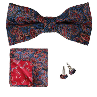 3Pcs Men's Classic Paisley Pocket Square Bow Tie Set