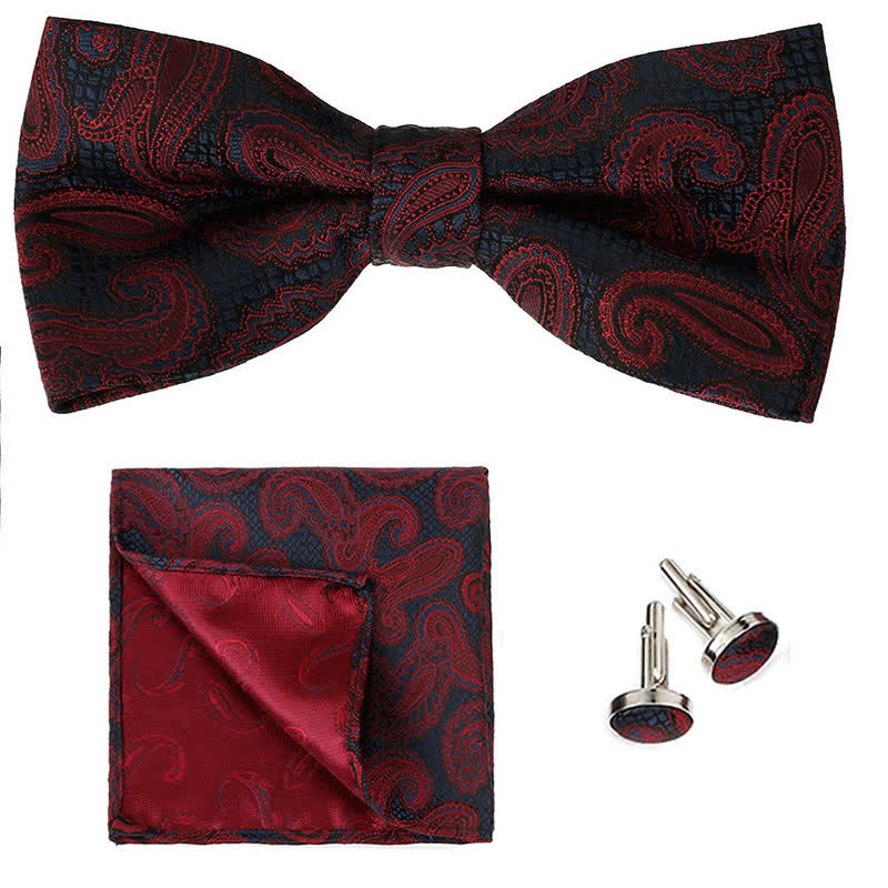 3Pcs Men's Classic Paisley Pocket Square Bow Tie Set