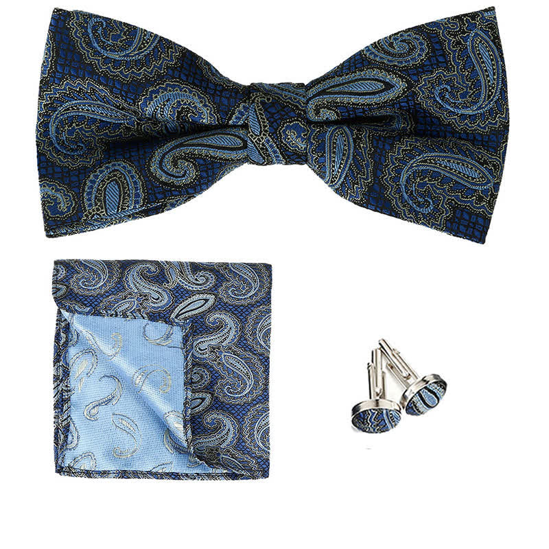 3Pcs Men's Classic Paisley Pocket Square Bow Tie Set