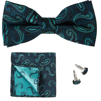 3Pcs Men's Classic Paisley Pocket Square Bow Tie Set