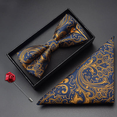 3Pcs Men's Noble Paisley Pocket Corsage Bow Tie Set