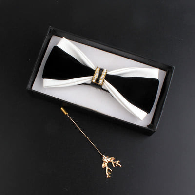 2Pcs Men's Crystal Decoration PU Leather Deer Pin Bow Tie Set