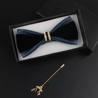 2Pcs Men's Crystal Decoration PU Leather Deer Pin Bow Tie Set