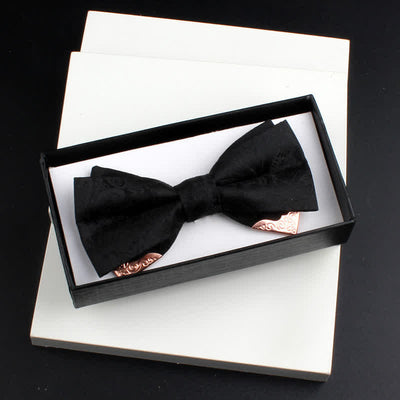 2Pcs Men's Paisley Double Layers Gold Metal Decors Bow Tie Set