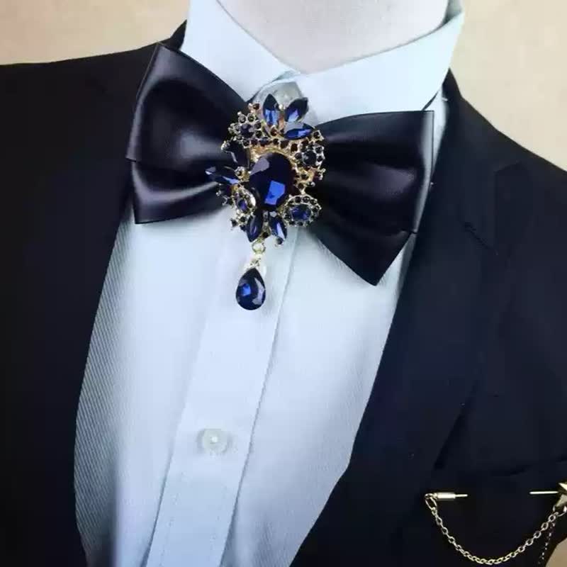 Men's Crystal Black Multilayered PU Leather Bow Tie