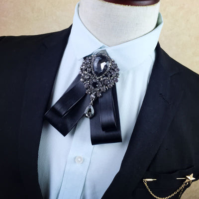 Men's Crystal Black Multilayered PU Leather Bow Tie