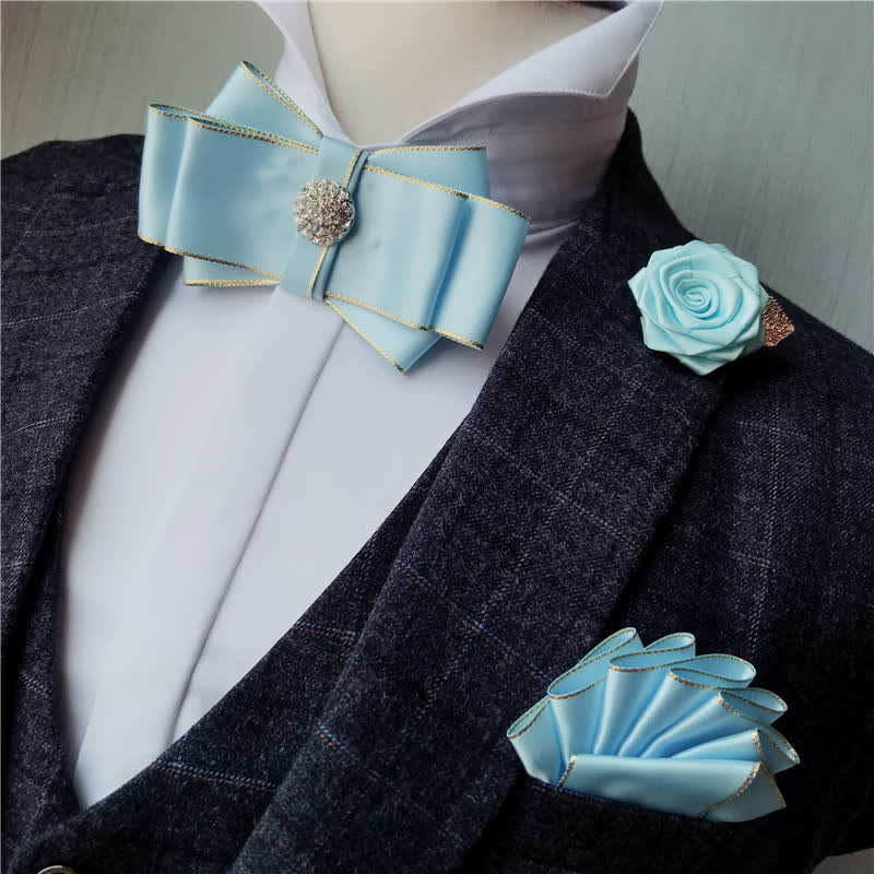 3Pcs Men's Rhinestone Wedding Party Bow Tie Set