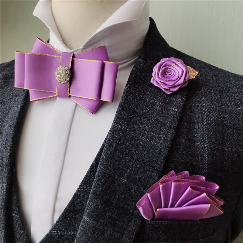 3Pcs Men's Rhinestone Wedding Party Bow Tie Set