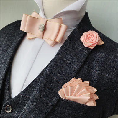 3Pcs Men's Rhinestone Wedding Party Bow Tie Set