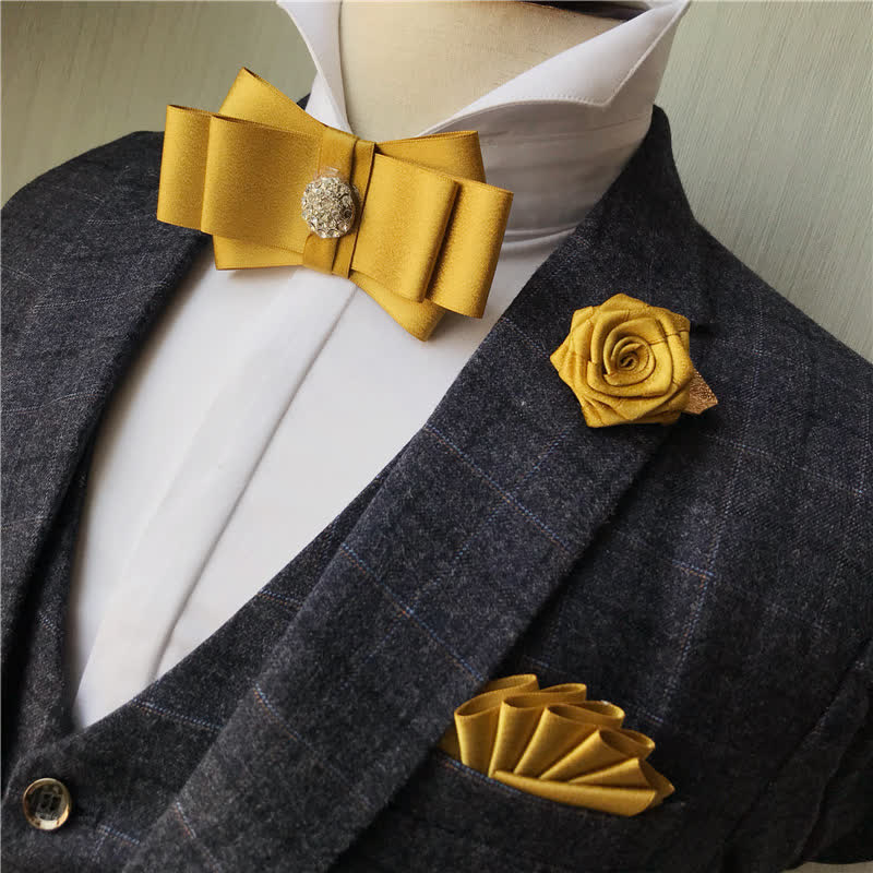 3Pcs Men's Rhinestone Wedding Party Bow Tie Set