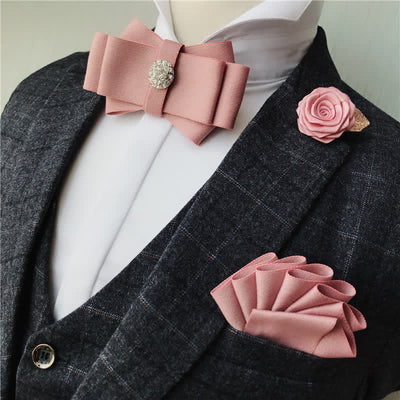 3Pcs Men's Rhinestone Wedding Party Bow Tie Set