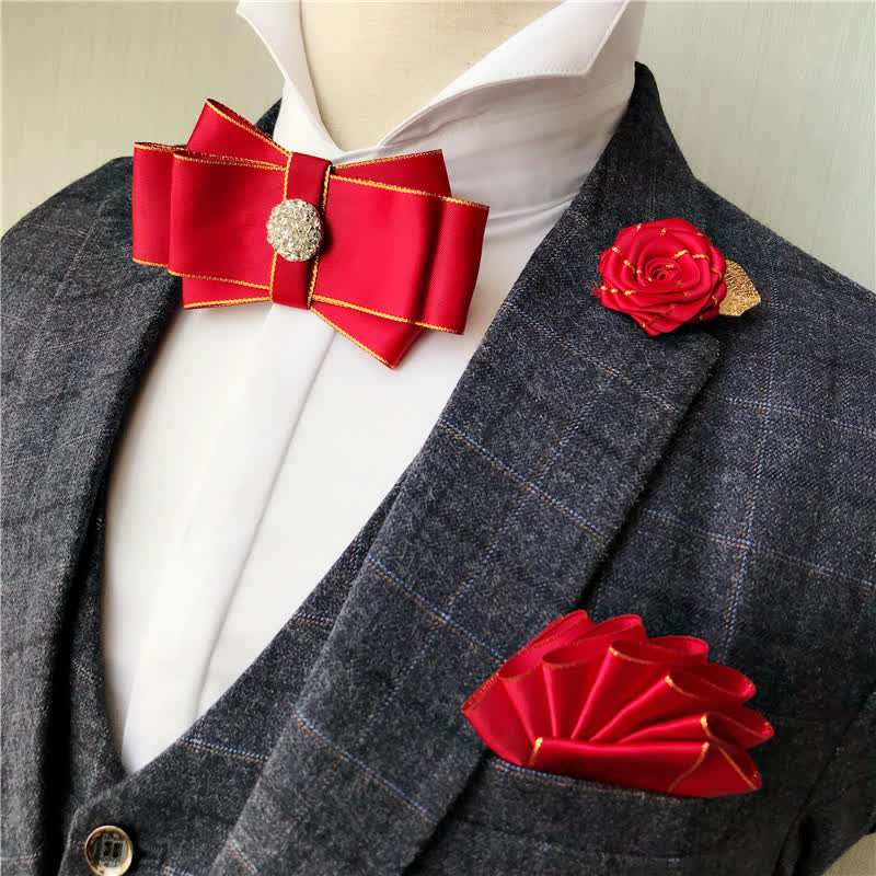 3Pcs Men's Rhinestone Wedding Party Bow Tie Set