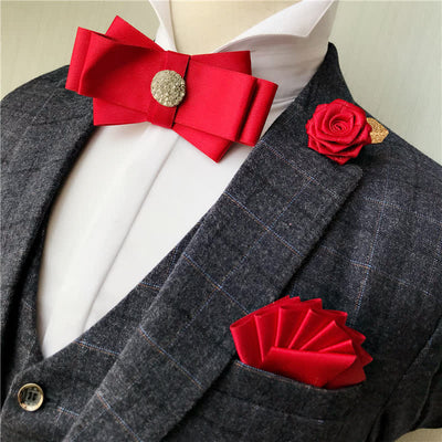 3Pcs Men's Rhinestone Wedding Party Bow Tie Set