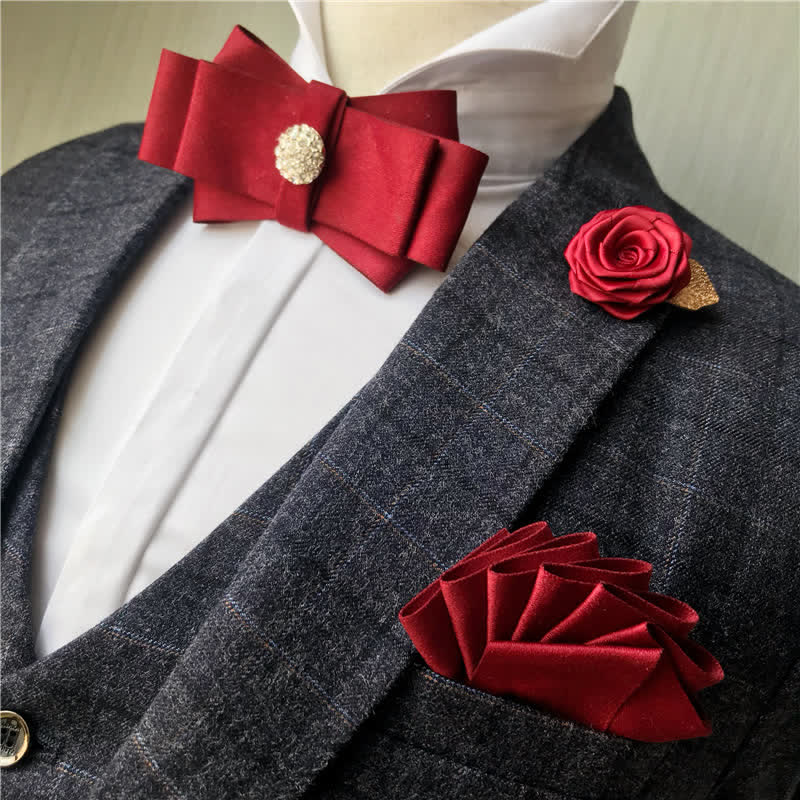 3Pcs Men's Rhinestone Wedding Party Bow Tie Set