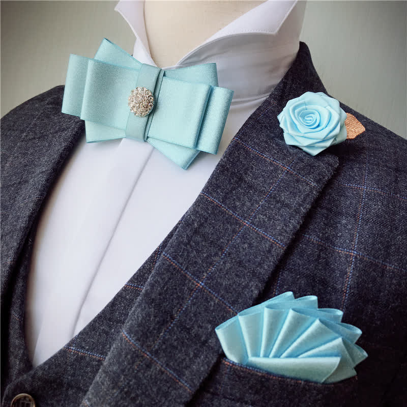 3Pcs Men's Rhinestone Wedding Party Bow Tie Set