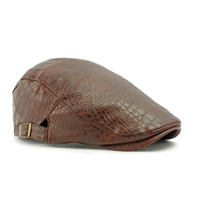 Brown Stylish Crocodile Pattern Leather Beret Hat