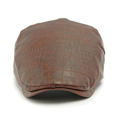 Brown Stylish Crocodile Pattern Leather Beret Hat