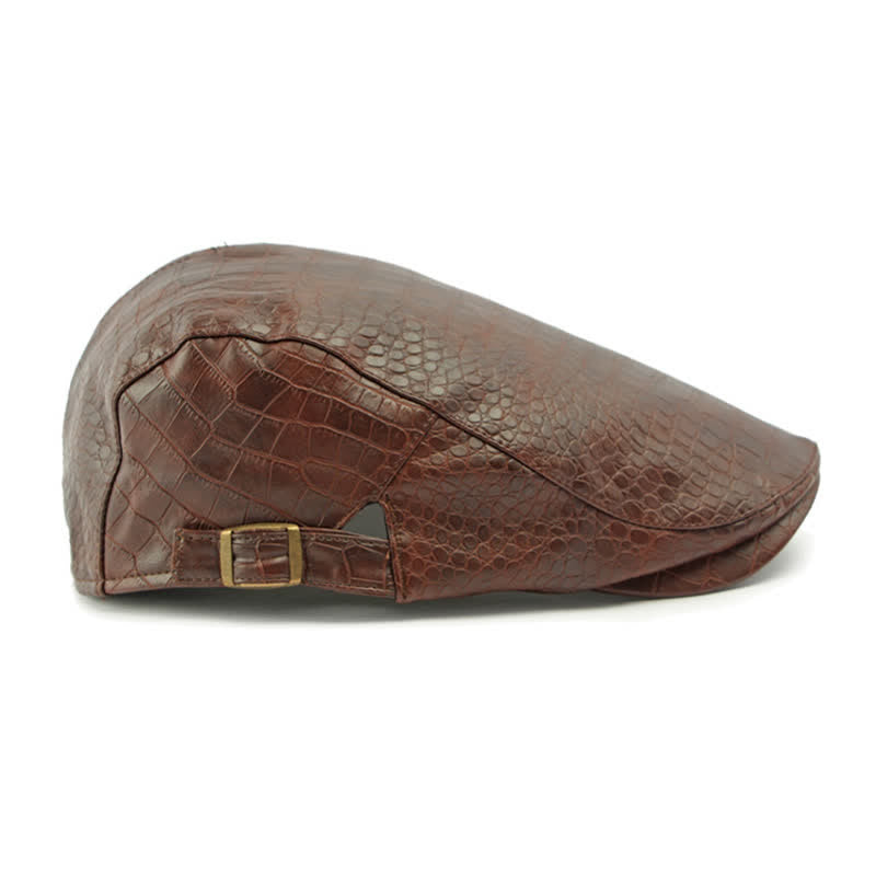 Brown Stylish Crocodile Pattern Leather Beret Hat