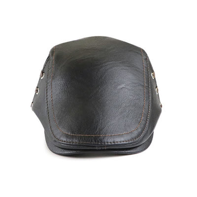 Fashion Side Lace-Up Design Leather Beret Hat