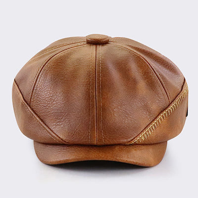 Retro Style Sewing Design Newsboy Leather Beret Hat