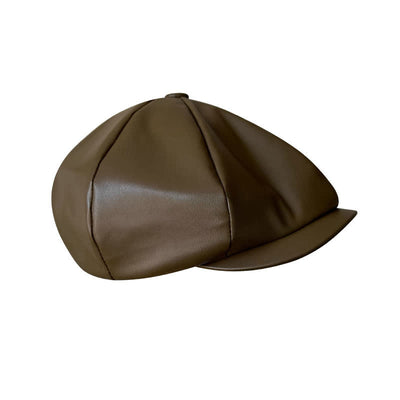 Army Green British Style Octagonal Leather Beret Hat