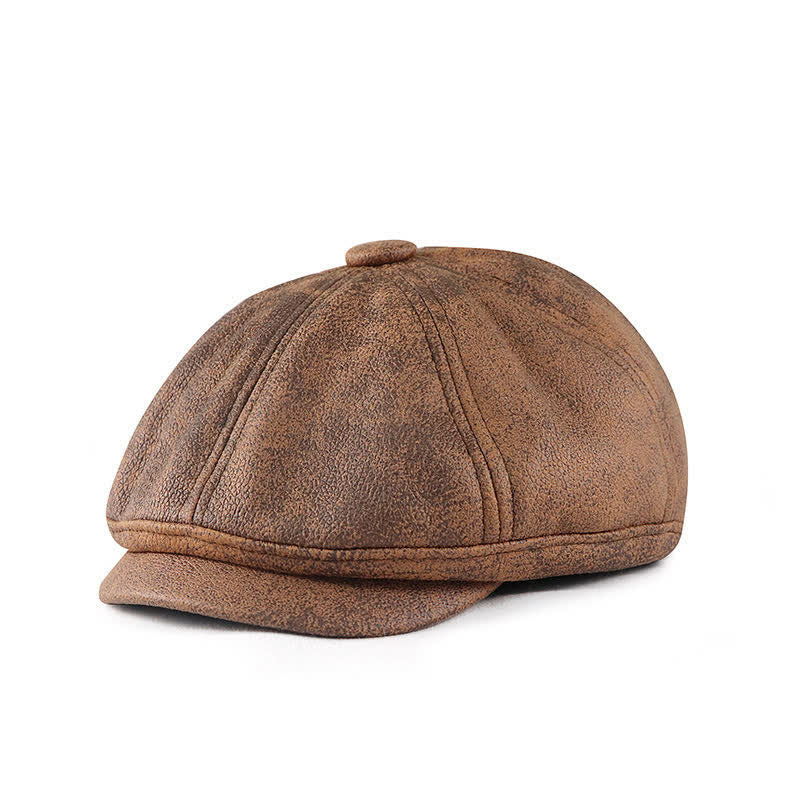 Washed Distressed Vintage Artist Leather Beret Hat