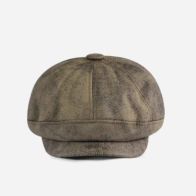 Washed Distressed Vintage Artist Leather Beret Hat