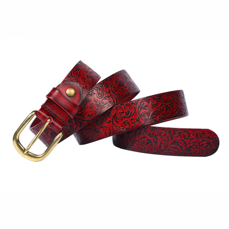 Classical Beautifully Floral Embossed Leather Belt